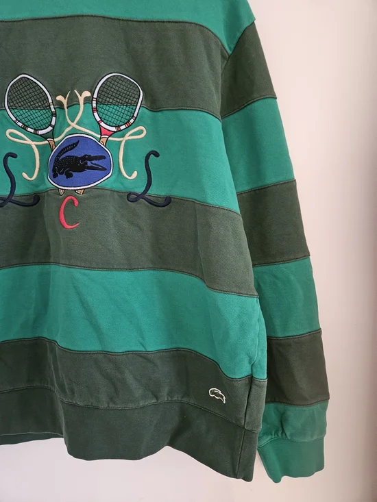 Lacoste Tennis Design Striped Crewneck Sweatshirt Mens Extra Large Embroidered - Picture 4 of 8